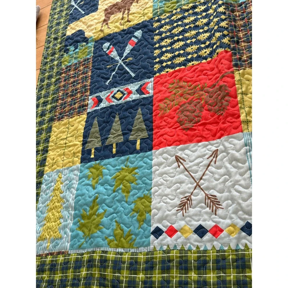 Rustic Lodge Throw Quilt Blanket –‎ Moose, Bear, Fox, Cabin Theme – 60